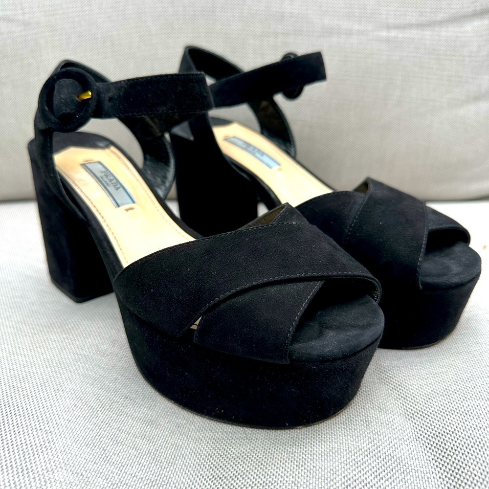 Prada suede platform heels